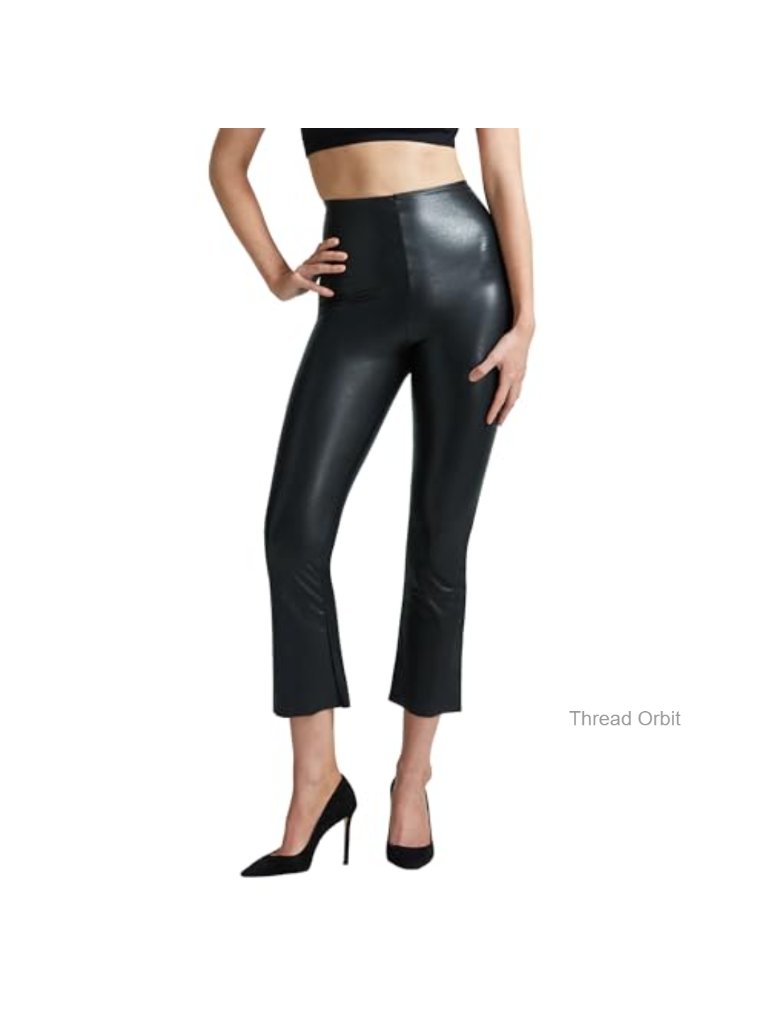 Faux Leather Cropped Flare Leggings | High-Rise, Raw-Cut Hem | Sculpting &